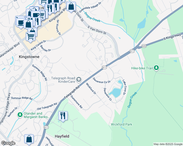 map of restaurants, bars, coffee shops, grocery stores, and more near 7033 Highland Meadows Court in Alexandria