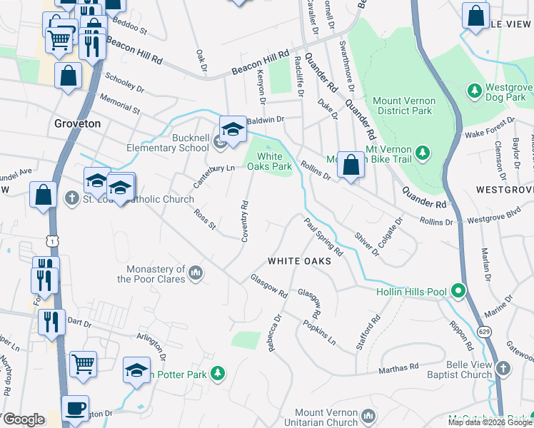 map of restaurants, bars, coffee shops, grocery stores, and more near 2306 Cheshire Lane in Alexandria