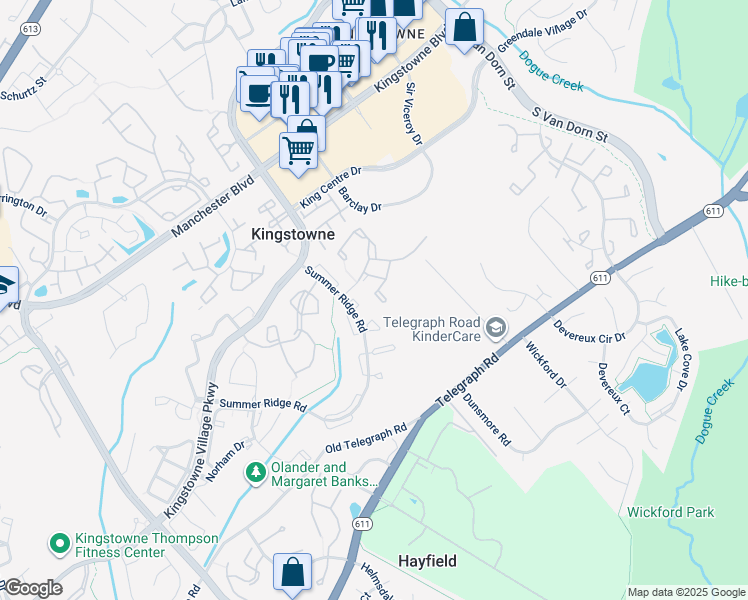 map of restaurants, bars, coffee shops, grocery stores, and more near 7036 Fieldhurst Court in Alexandria