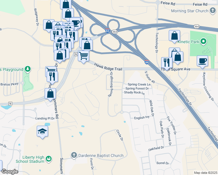map of restaurants, bars, coffee shops, grocery stores, and more near 4301 Spring River Drive in O'Fallon