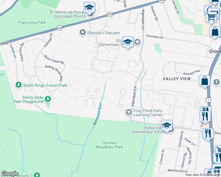 map of restaurants, bars, coffee shops, grocery stores, and more near 7107 Tolliver Street in Alexandria