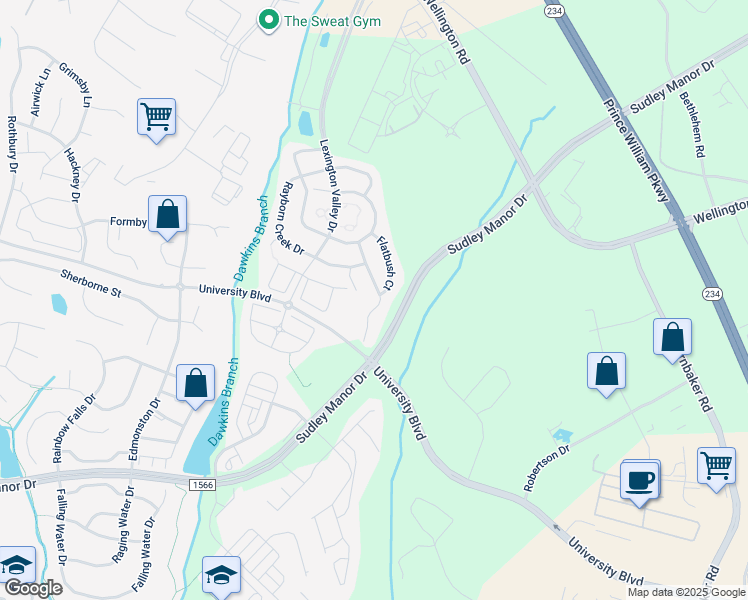 map of restaurants, bars, coffee shops, grocery stores, and more near 8954 Hanson Grove Court in Manassas