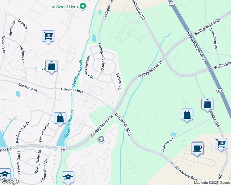 map of restaurants, bars, coffee shops, grocery stores, and more near 8954 Hanson Grove Court in Manassas