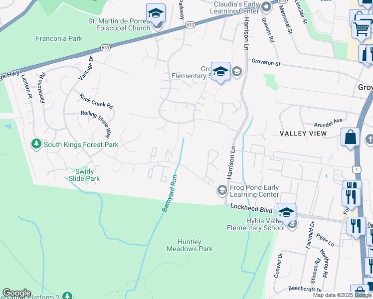 map of restaurants, bars, coffee shops, grocery stores, and more near 7102 Tolliver Street in Alexandria