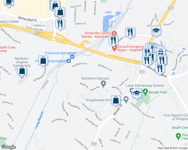 map of restaurants, bars, coffee shops, grocery stores, and more near 6579 Windham Avenue in Alexandria