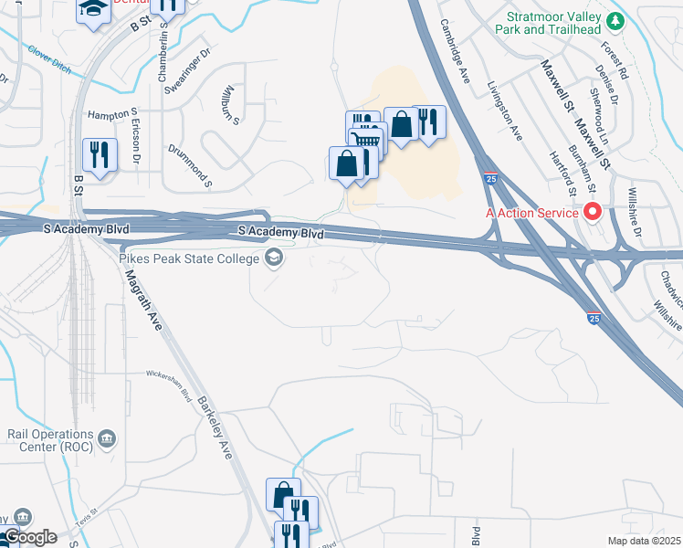 map of restaurants, bars, coffee shops, grocery stores, and more near in El Paso County