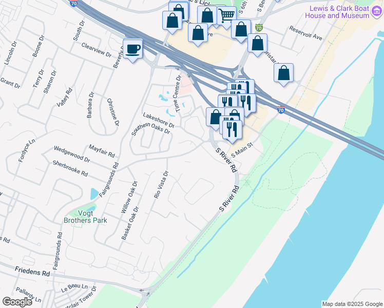 map of restaurants, bars, coffee shops, grocery stores, and more near 1715 South 5th Street in Saint Charles