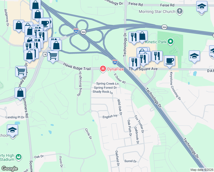 map of restaurants, bars, coffee shops, grocery stores, and more near 9100 Spring Creek Lane in O'Fallon