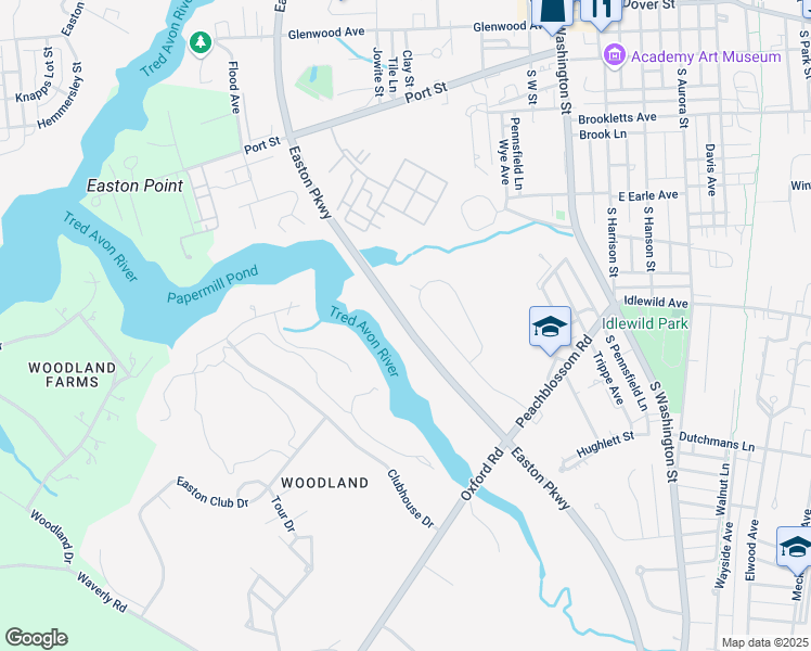 map of restaurants, bars, coffee shops, grocery stores, and more near Easton Parkway in Easton