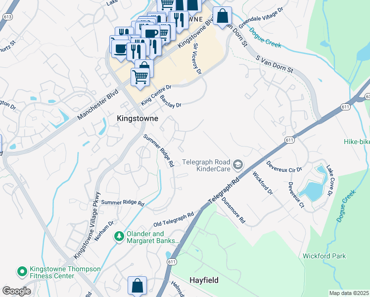 map of restaurants, bars, coffee shops, grocery stores, and more near 7043 Fieldhurst Court in Alexandria