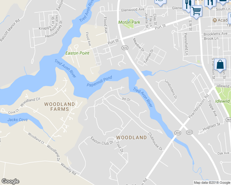 map of restaurants, bars, coffee shops, grocery stores, and more near 28507 9th Dr in Easton