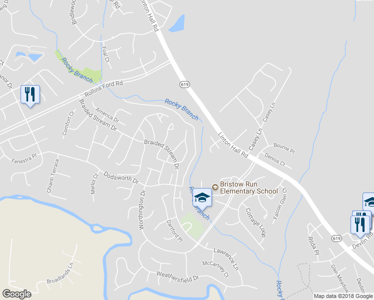 map of restaurants, bars, coffee shops, grocery stores, and more near 8875 Moat Crossing Place in Bristow