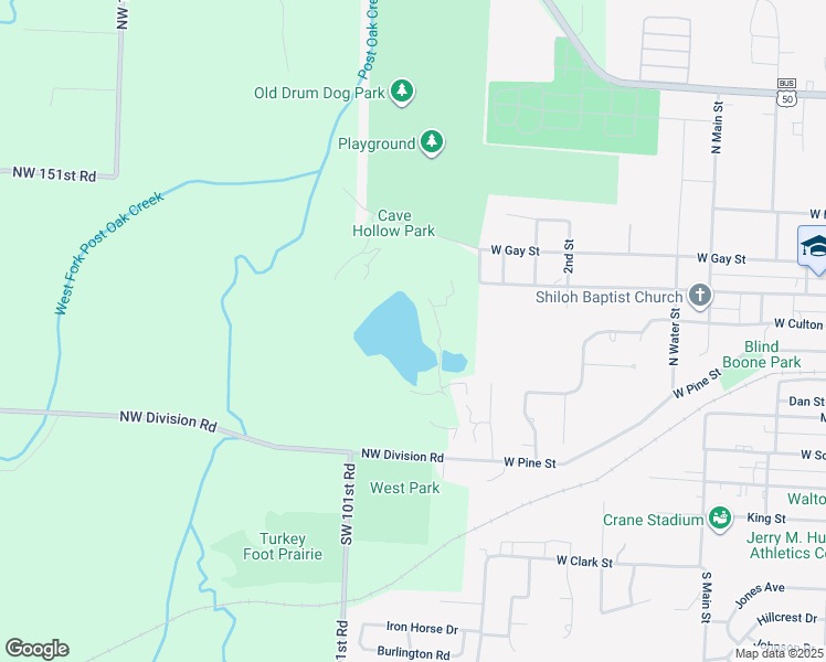 map of restaurants, bars, coffee shops, grocery stores, and more near 77 Northwest Division Road in Warrensburg