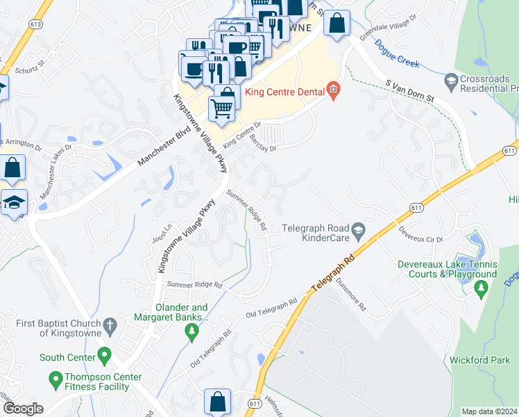map of restaurants, bars, coffee shops, grocery stores, and more near 7001 Bentley Mill Place in Alexandria