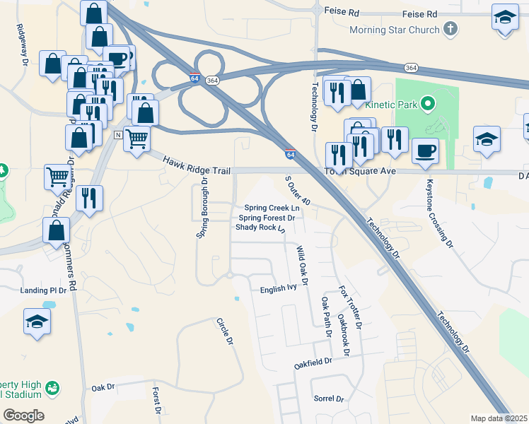 map of restaurants, bars, coffee shops, grocery stores, and more near 4101 Spring Creek Lane in O'Fallon