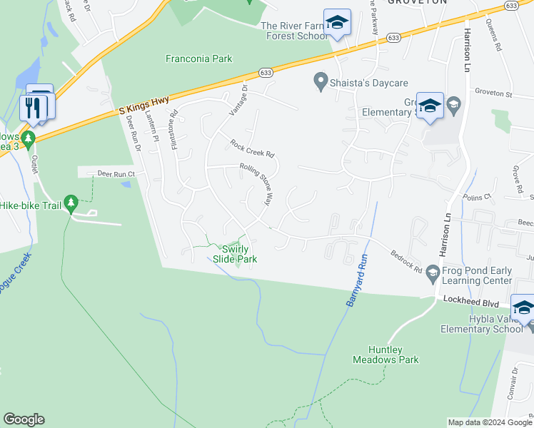 map of restaurants, bars, coffee shops, grocery stores, and more near 4308 Rolling Stone Way in Alexandria