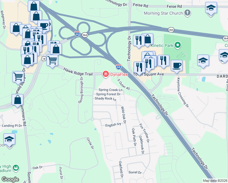 map of restaurants, bars, coffee shops, grocery stores, and more near 9100 Spring Creek Lane in O'Fallon