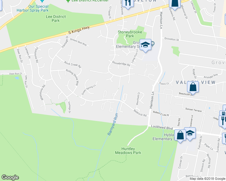 map of restaurants, bars, coffee shops, grocery stores, and more near 7110 Cold Spring Court in Alexandria