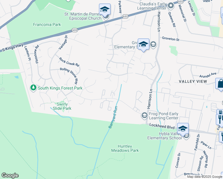 map of restaurants, bars, coffee shops, grocery stores, and more near 7110 Cold Spring Court in Alexandria