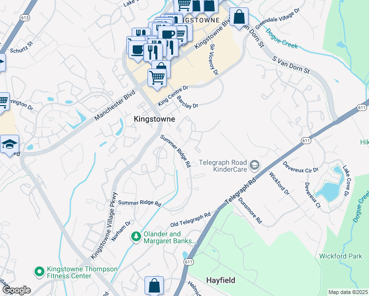 map of restaurants, bars, coffee shops, grocery stores, and more near 7001 Bentley Mill Place in Alexandria
