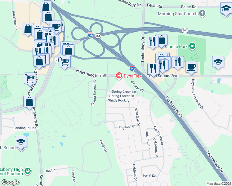 map of restaurants, bars, coffee shops, grocery stores, and more near 4300 Spring Creek Lane in O'Fallon