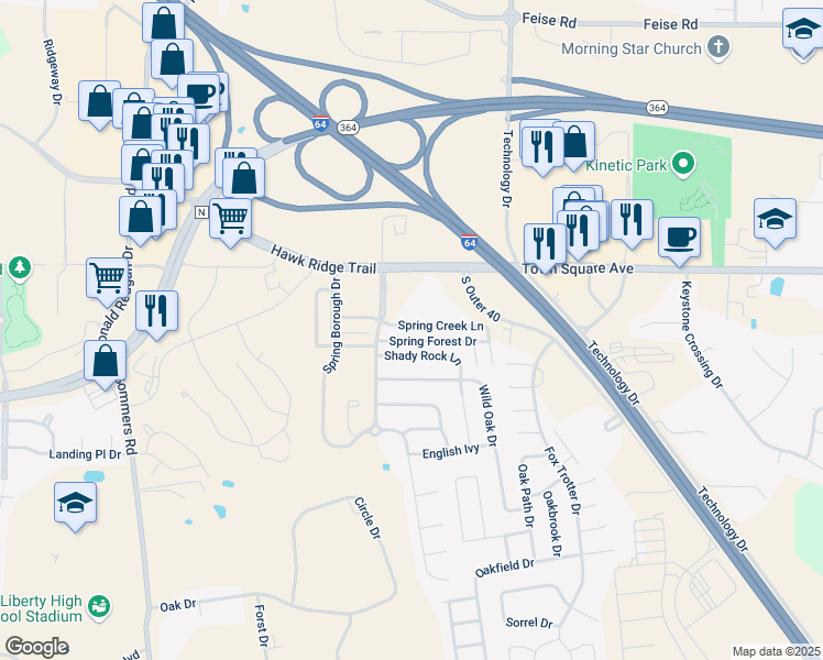 map of restaurants, bars, coffee shops, grocery stores, and more near 4101 Spring Creek Lane in O'Fallon