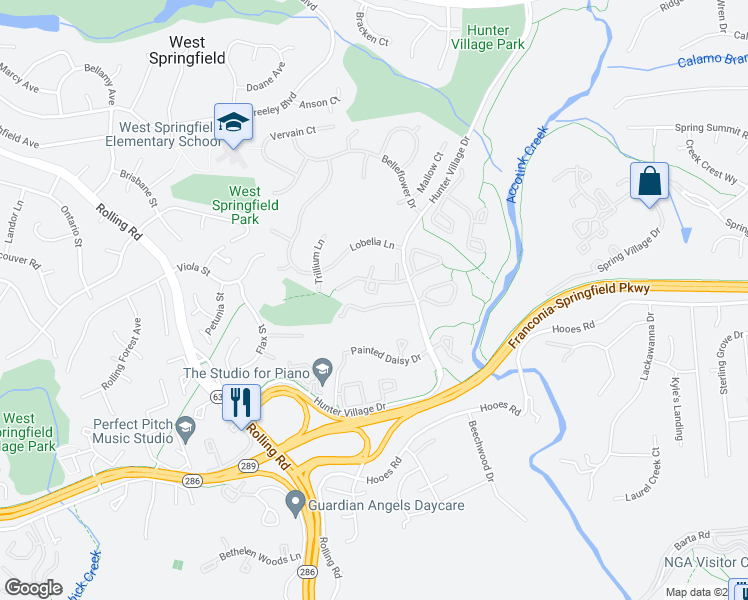 map of restaurants, bars, coffee shops, grocery stores, and more near 7078 Solomon Seal Court in Springfield
