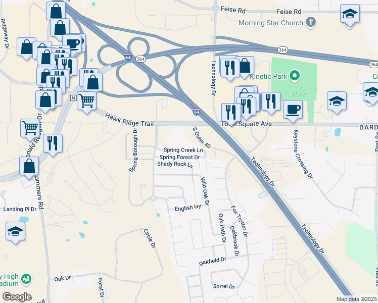 map of restaurants, bars, coffee shops, grocery stores, and more near 9100 Spring Creek Lane in O'Fallon