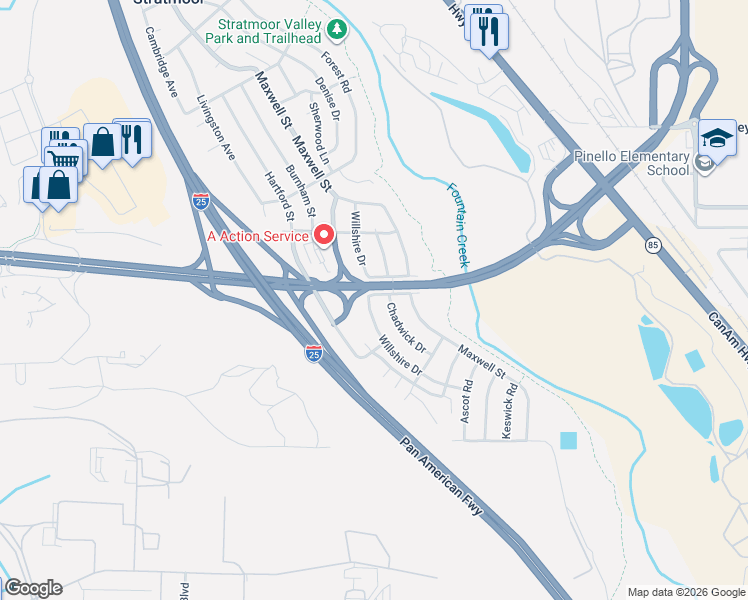map of restaurants, bars, coffee shops, grocery stores, and more near 1504 Chadwick Drive in Colorado Springs