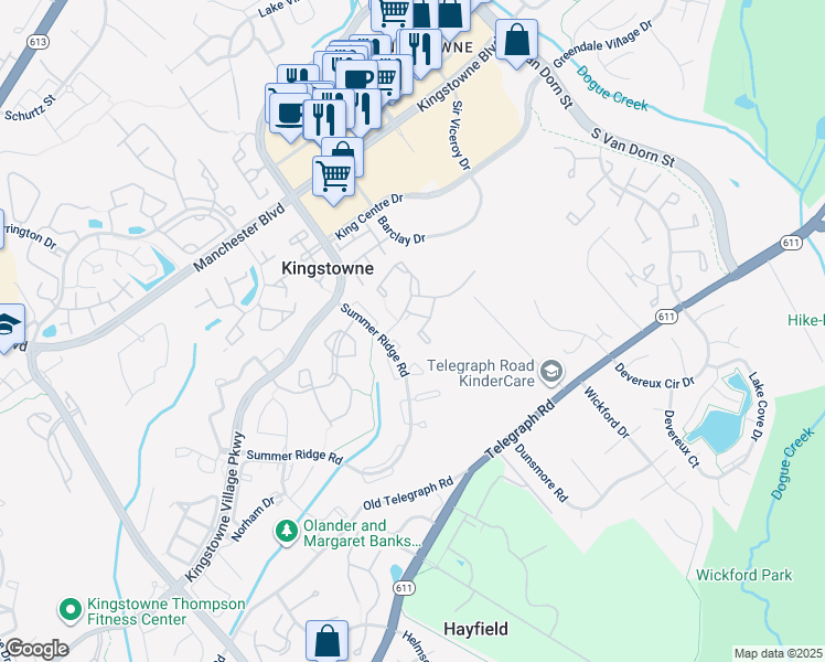 map of restaurants, bars, coffee shops, grocery stores, and more near 7032 Fieldhurst Court in Alexandria