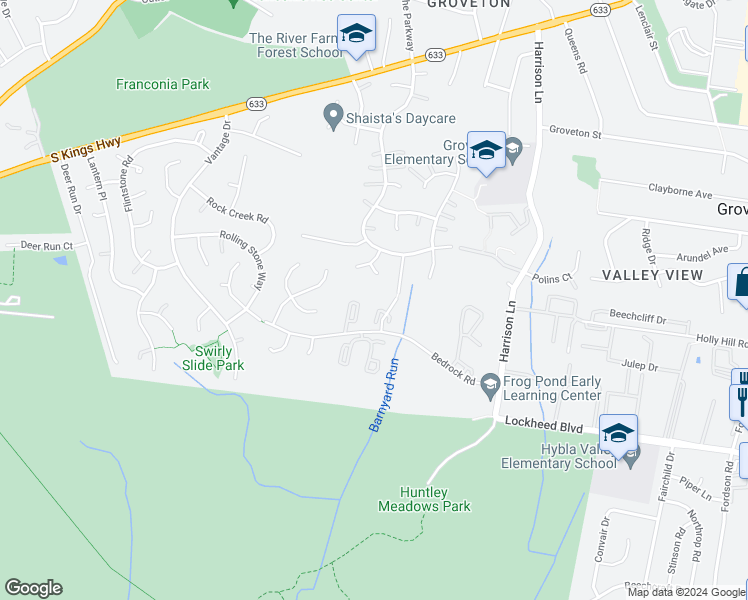 map of restaurants, bars, coffee shops, grocery stores, and more near 7112 Cold Spring Court in Alexandria