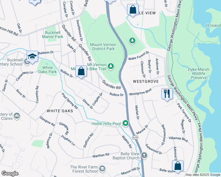 map of restaurants, bars, coffee shops, grocery stores, and more near 7032 Quander Road in Alexandria