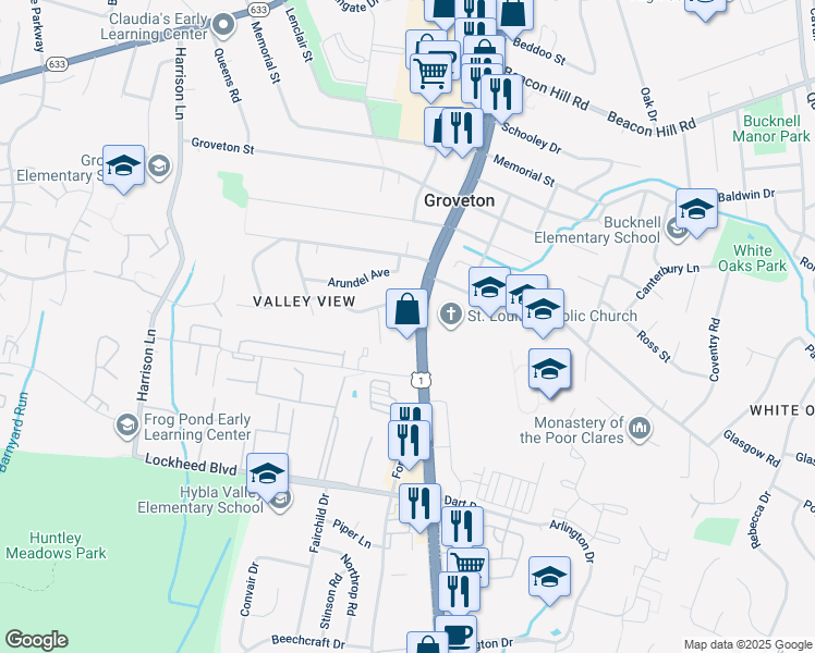 map of restaurants, bars, coffee shops, grocery stores, and more near 3105 Spring Drive in Alexandria