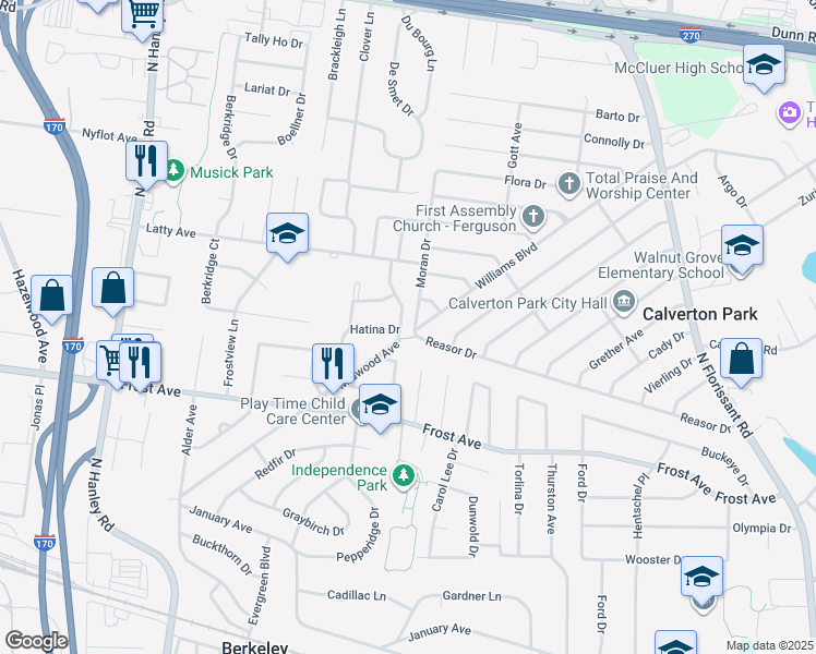map of restaurants, bars, coffee shops, grocery stores, and more near 8208 Midwood Avenue in St. Louis