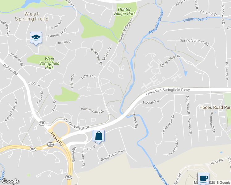 map of restaurants, bars, coffee shops, grocery stores, and more near 7707 Jewelweed Ct in Springfield