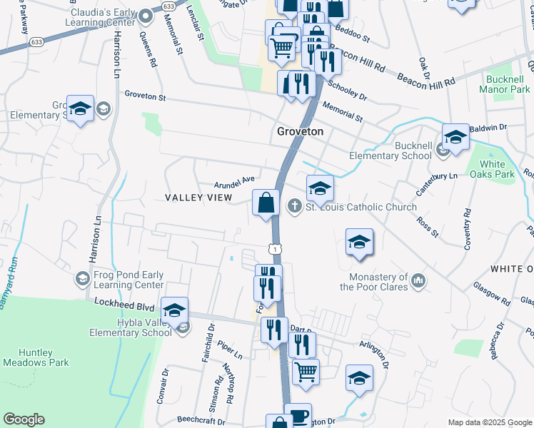 map of restaurants, bars, coffee shops, grocery stores, and more near 3105 Spring Drive in Alexandria
