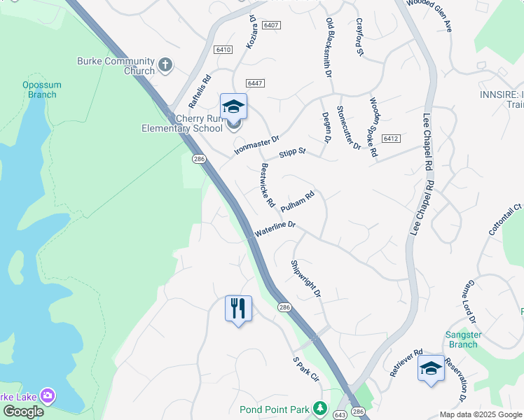 map of restaurants, bars, coffee shops, grocery stores, and more near 6619 Bestwicke Court in Burke