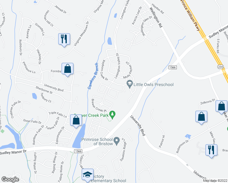 map of restaurants, bars, coffee shops, grocery stores, and more near 8725 Phipps Farm Way in Manassas