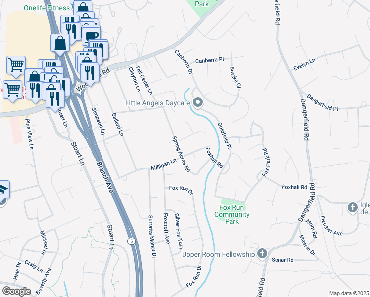 map of restaurants, bars, coffee shops, grocery stores, and more near 9112 Spring Acres Road in Clinton