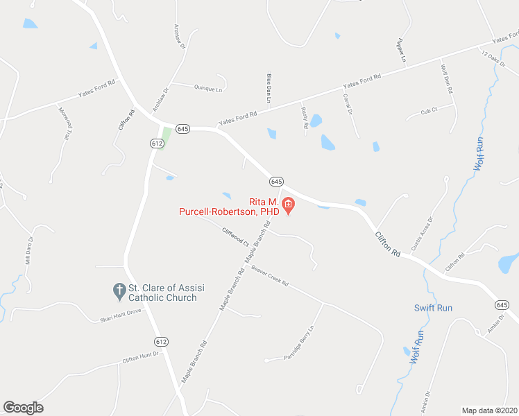 map of restaurants, bars, coffee shops, grocery stores, and more near 7408 Maple Branch Road in Clifton