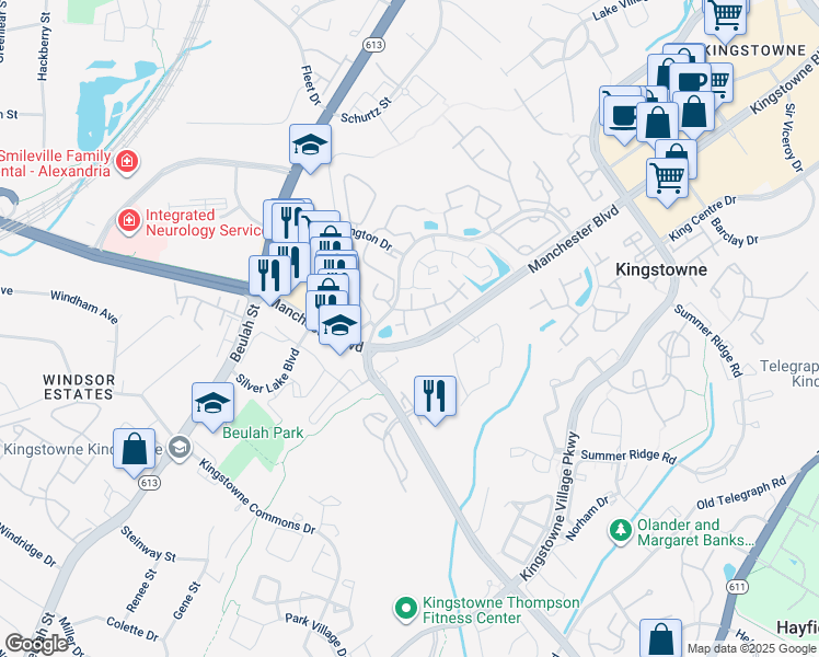 map of restaurants, bars, coffee shops, grocery stores, and more near 6033 Curtier Drive in Alexandria