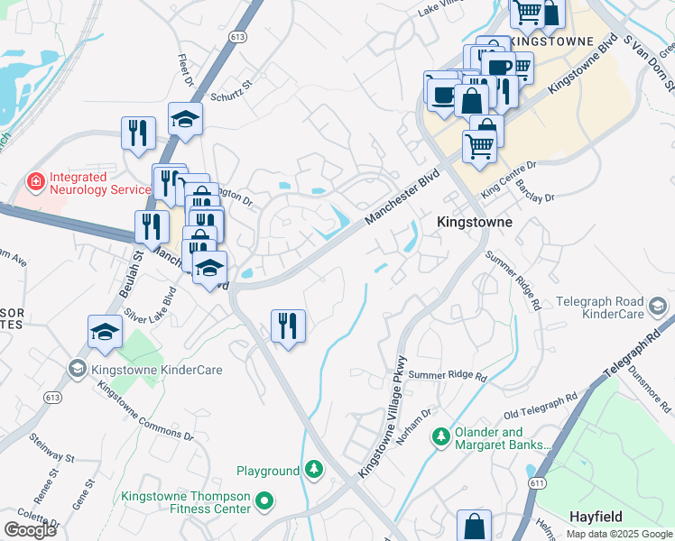 map of restaurants, bars, coffee shops, grocery stores, and more near 7831 Rock Ridge Lane in Alexandria