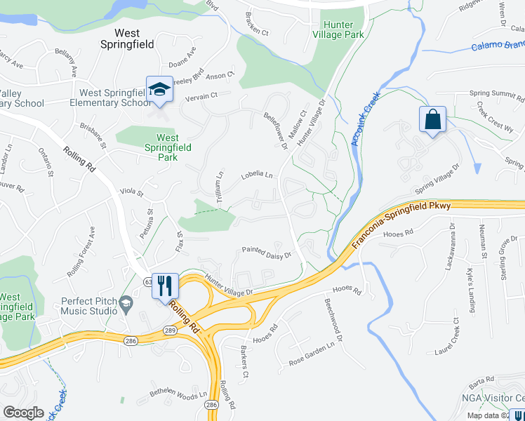 map of restaurants, bars, coffee shops, grocery stores, and more near 7084 Solomon Seal Ct in Springfield