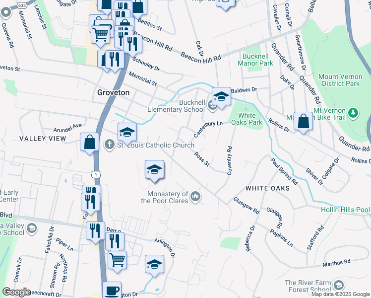 map of restaurants, bars, coffee shops, grocery stores, and more near 2517 Ross Street in Alexandria