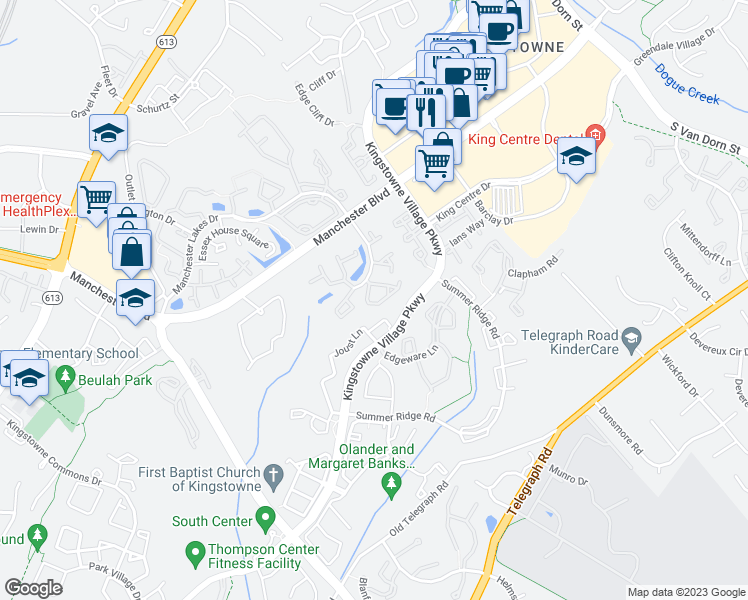 map of restaurants, bars, coffee shops, grocery stores, and more near 6013 Kestner Circle in Alexandria