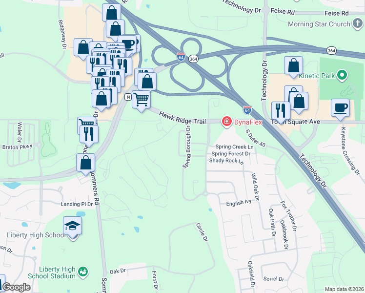 map of restaurants, bars, coffee shops, grocery stores, and more near 4301 Spring River Drive in O'Fallon
