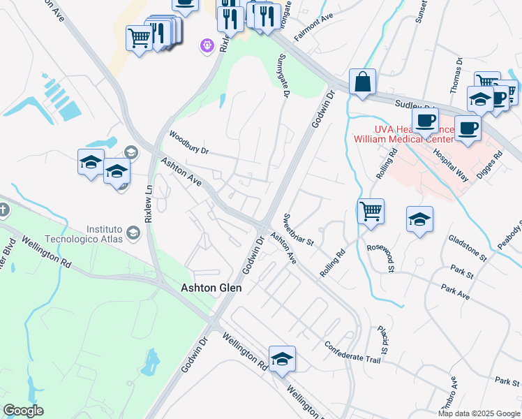 map of restaurants, bars, coffee shops, grocery stores, and more near 8867 Teakwood Court in Manassas