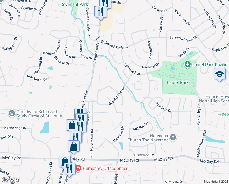 map of restaurants, bars, coffee shops, grocery stores, and more near 135 Spring Leaf Drive in St. Peters