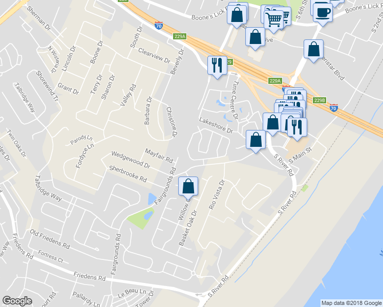 map of restaurants, bars, coffee shops, grocery stores, and more near 126 Southern Oaks Drive in Saint Charles