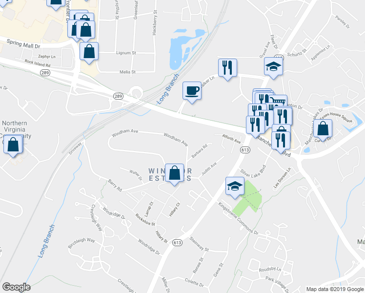map of restaurants, bars, coffee shops, grocery stores, and more near 6437 Windham Avenue in Alexandria